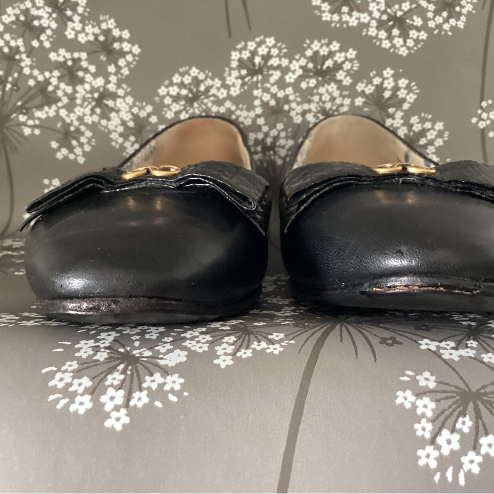 Rare Gucci Yva Black Leather and Snakeskin Flats, Size 36.5 - Picture 4 of 8